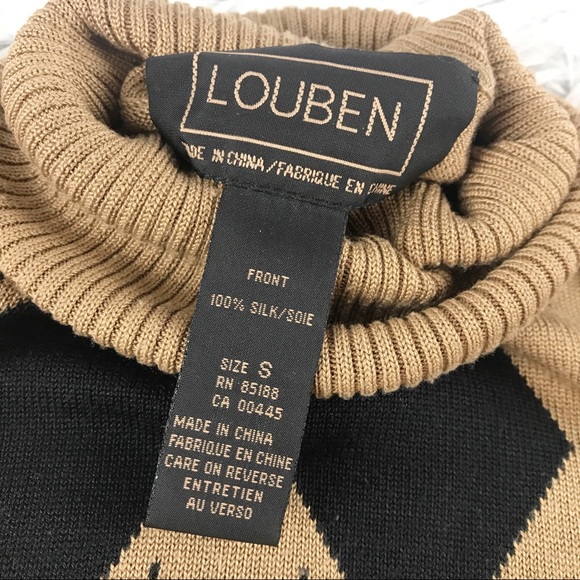 Louben Silk Knit Argyle Turtleneck Sweater EUC - Picture 6 of 6
